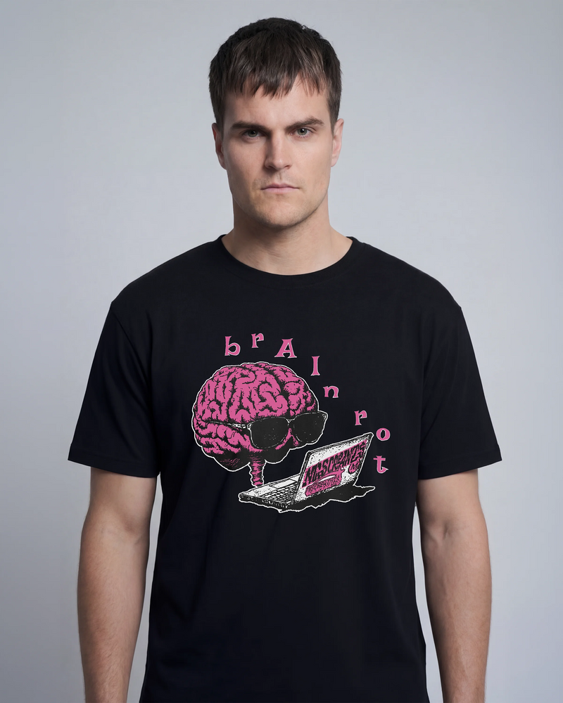 Model wearing the BrAInrot T-Shirt from Miscreants