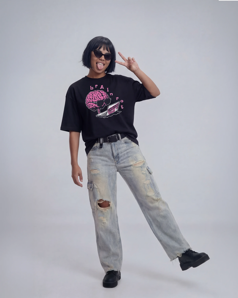 Model wearing the BrAInrot T-Shirt from Miscreants