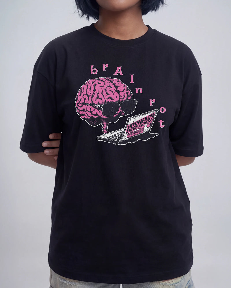 Model wearing the BrAInrot T-Shirt from Miscreants