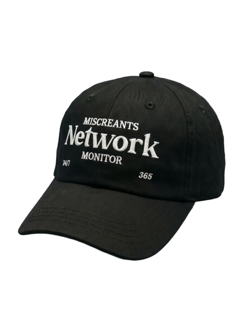 NetMon Hat - Black embroidered cap from Miscreants — embroidery detail
