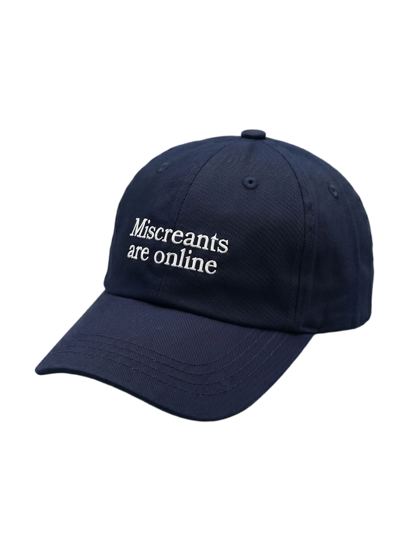 Online Hat - Navy embroidered cap from Miscreants — embroidery detail