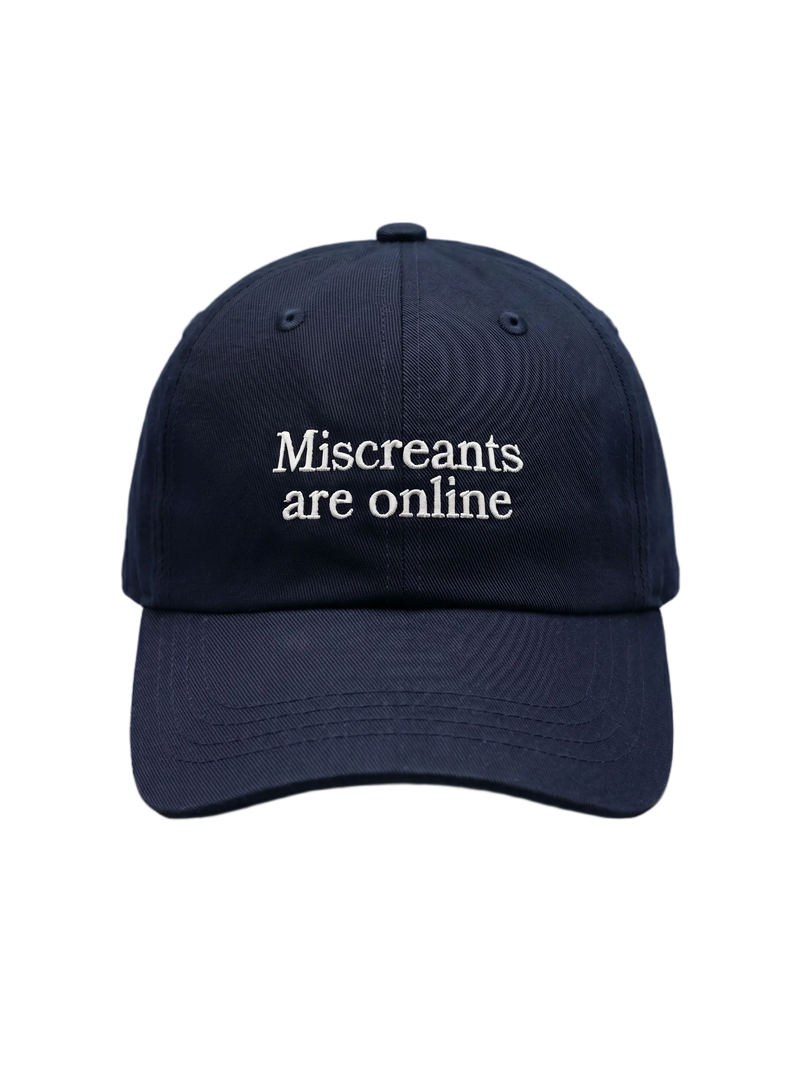 Online Hat - Navy embroidered cap from Miscreants — front view