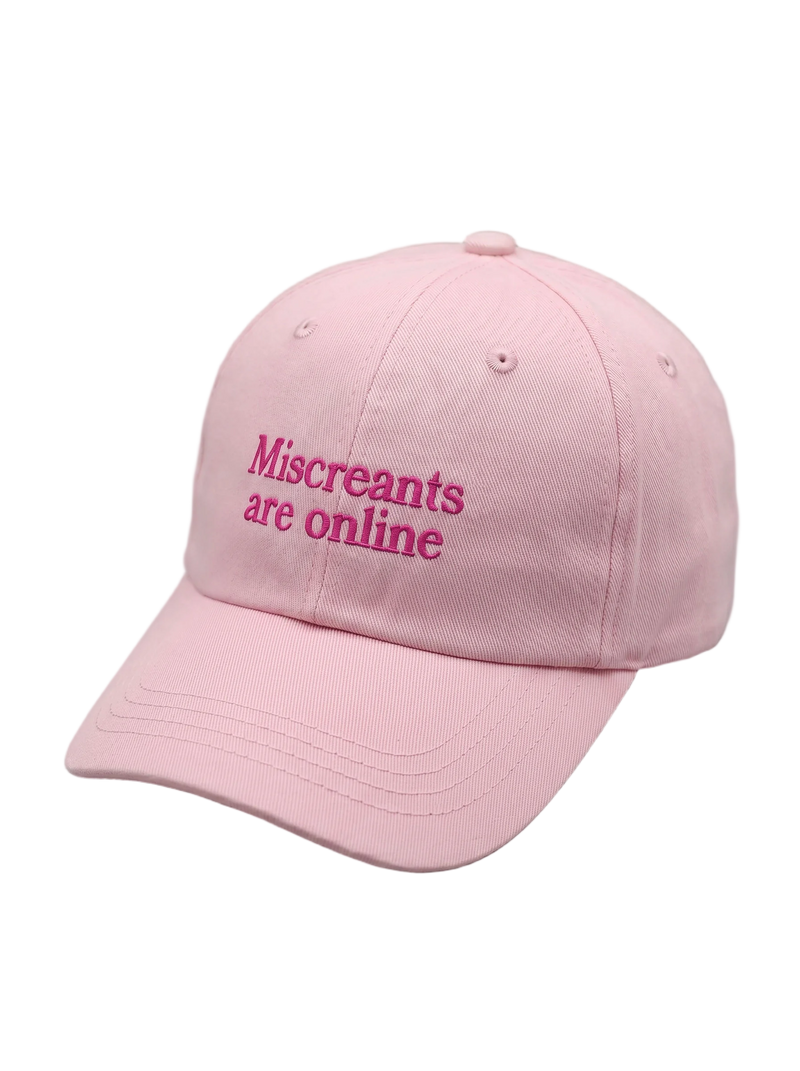 Online Hat - Pink embroidered cap from Miscreants — embroidery detail