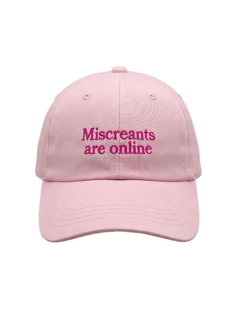 Online Hat - Pink embroidered cap from Miscreants — front view