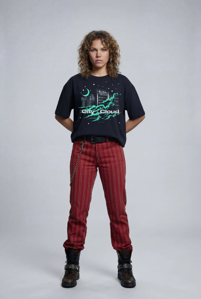 Model wearing the City in the Cloud T-Shirt from Miscreants