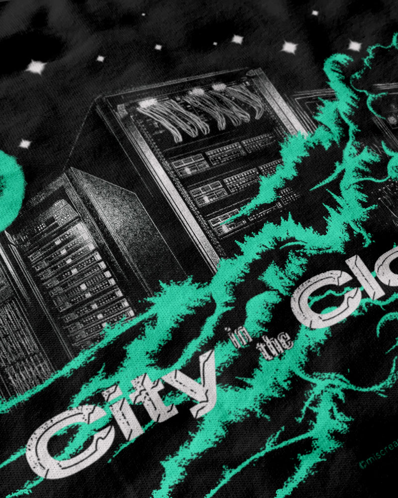 City in the Cloud T-Shirt from Miscreants — close-up of print