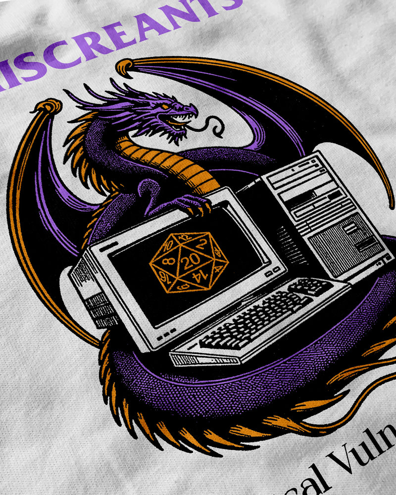 Critical Vulnerability T-Shirt from Miscreants — close-up of print