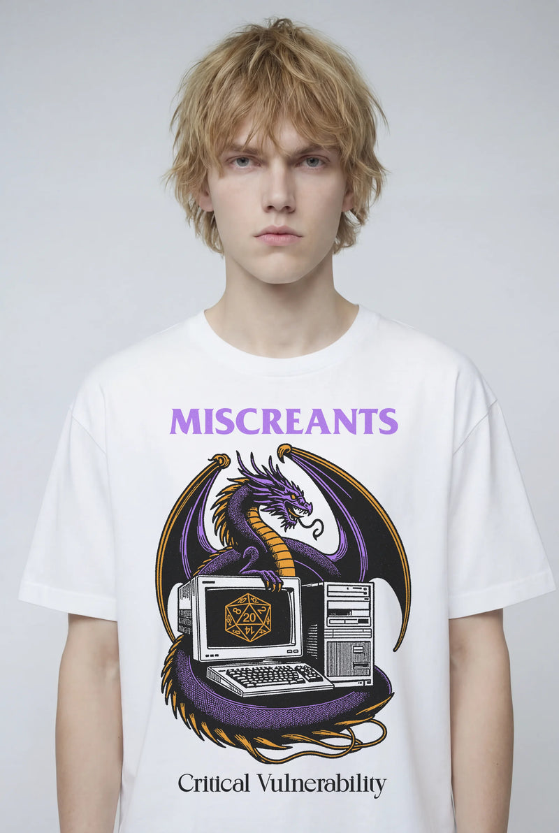 Model wearing the Critical Vulnerability T-Shirt from Miscreants