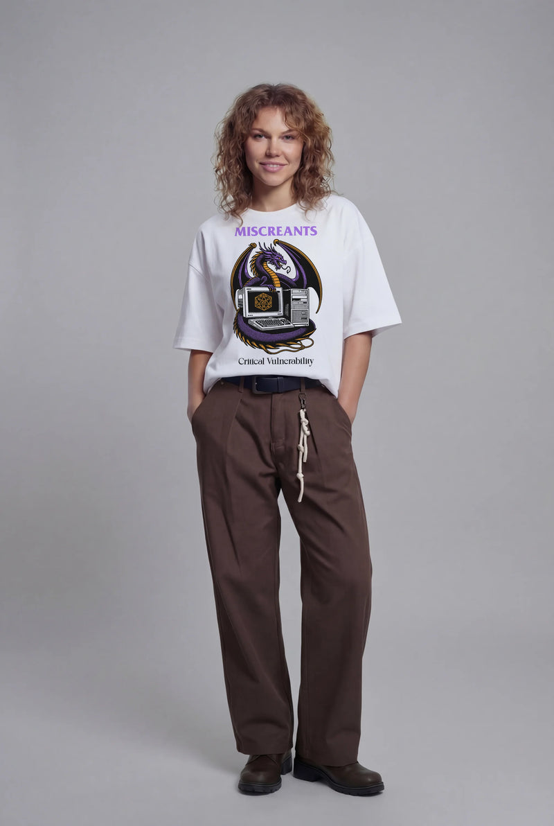 Model wearing the Critical Vulnerability T-Shirt from Miscreants