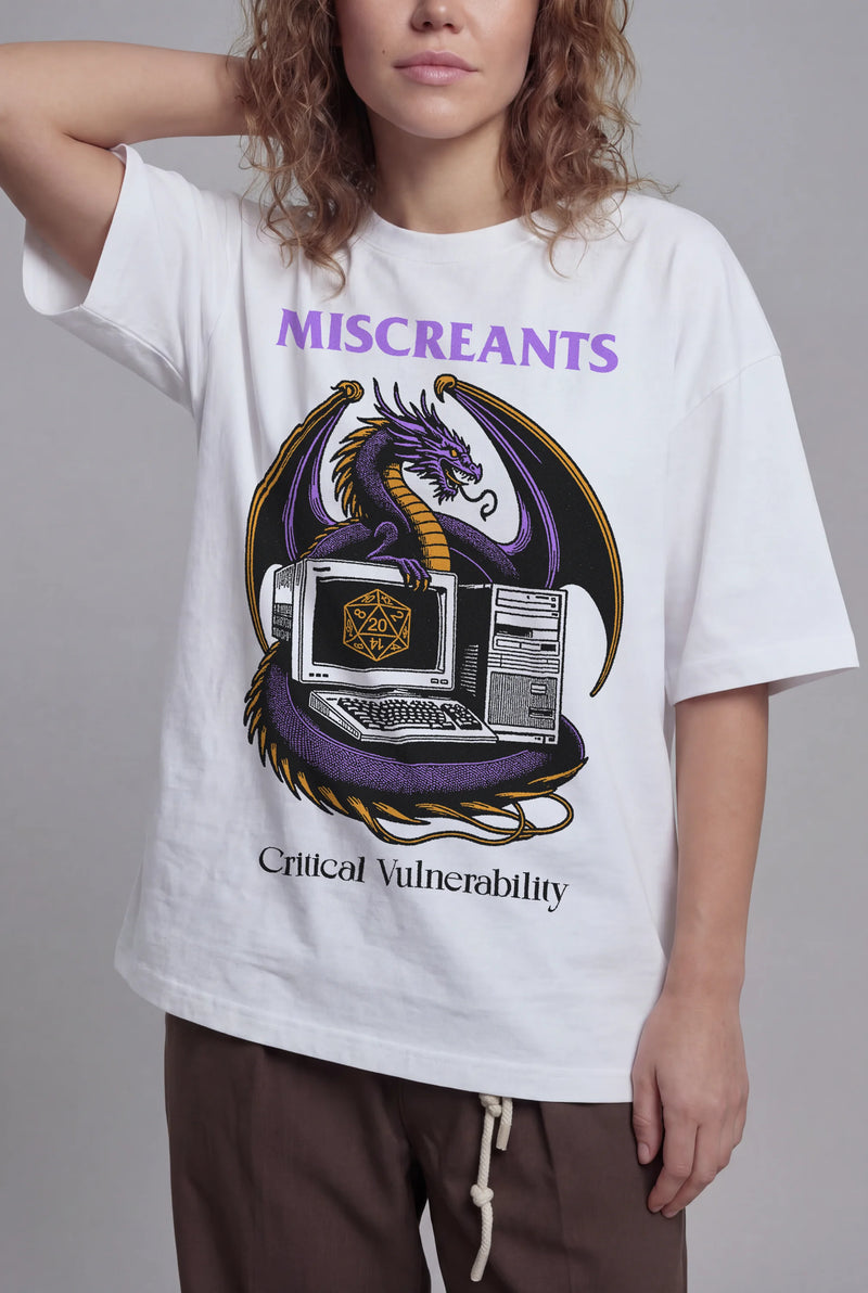 Model wearing the Critical Vulnerability T-Shirt from Miscreants