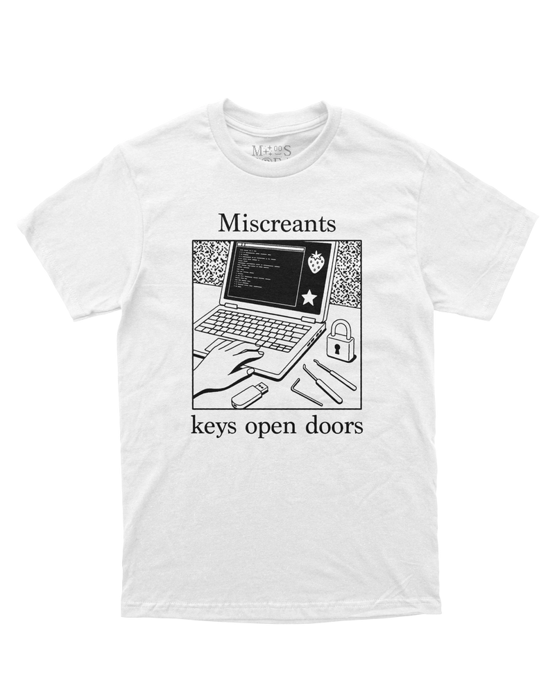Keys Open Doors T-Shirt from Miscreants — front view of print