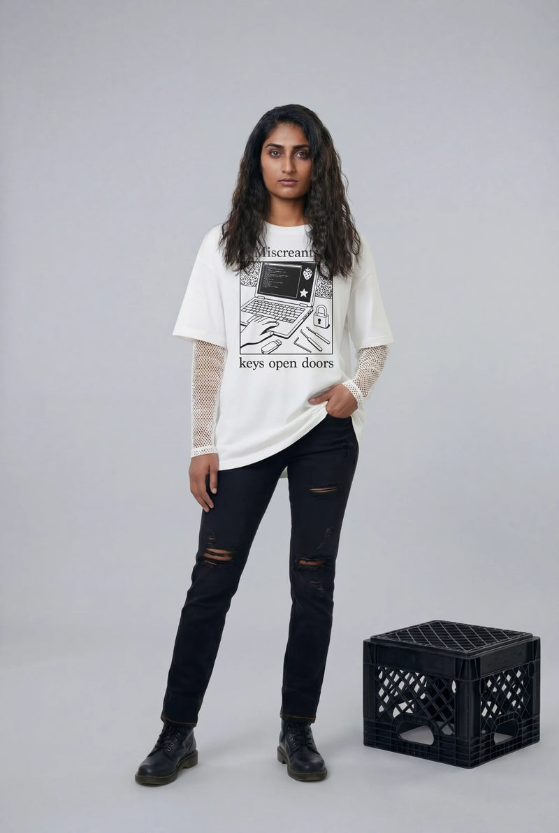 Model wearing the Keys Open Doors T-Shirt from Miscreants