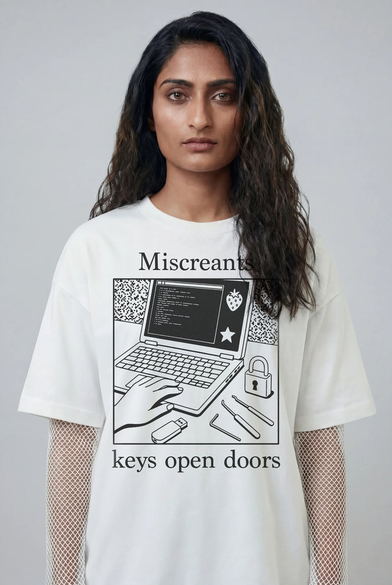 Model wearing the Keys Open Doors T-Shirt from Miscreants