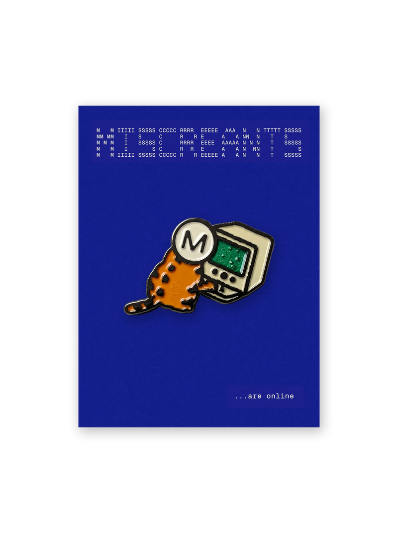 Computer Cat Enamel Pin from Miscreants — soft enamel pin, front view
