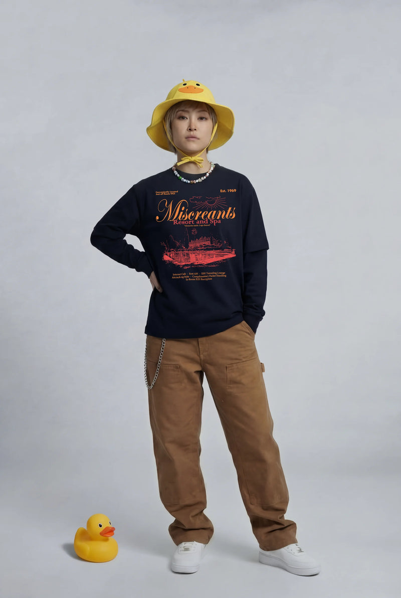 Model wearing the Resort & Spa T-Shirt from Miscreants