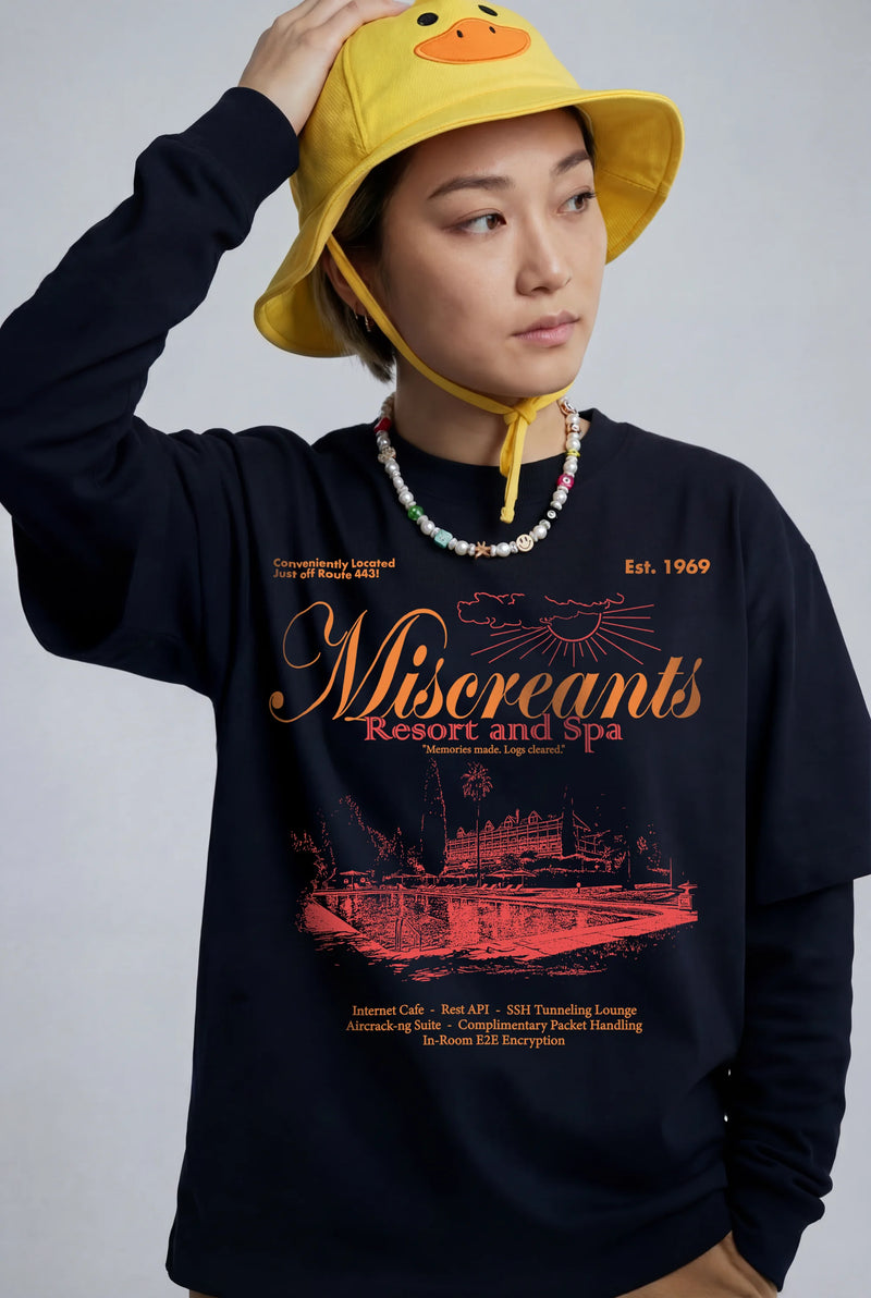 Model wearing the Resort & Spa T-Shirt from Miscreants