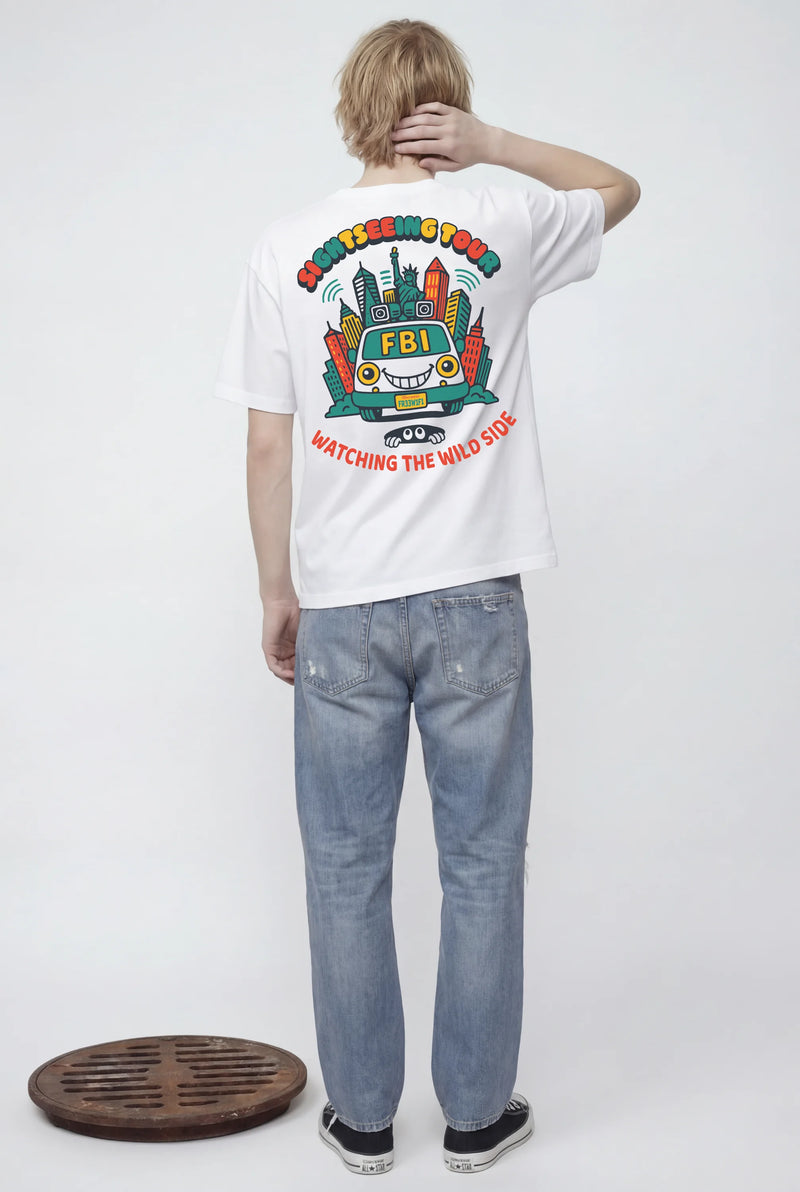 Model wearing the Sightseeing Tour T-Shirt from Miscreants