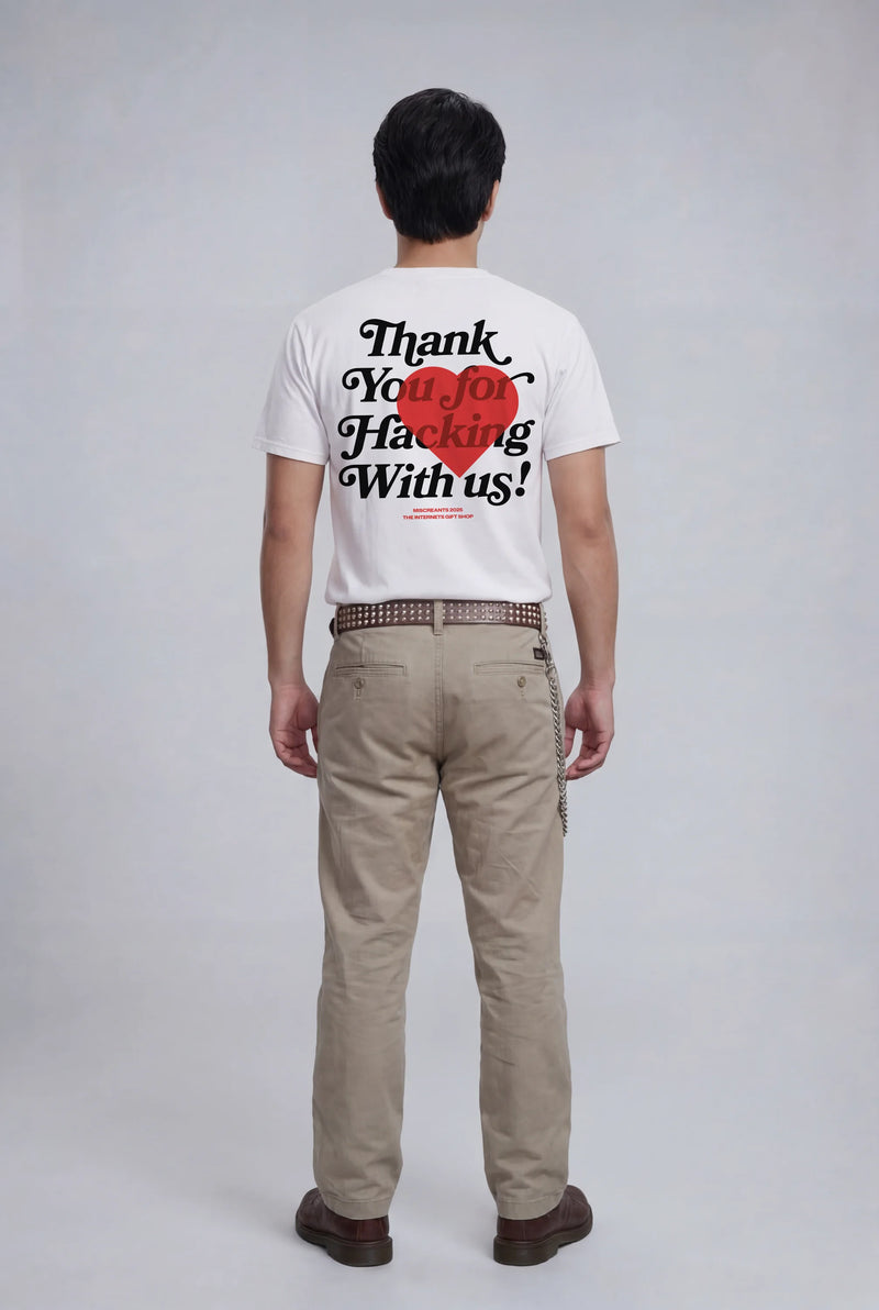 Model wearing the TY for Hacking With Us v5 T-Shirt from Miscreants