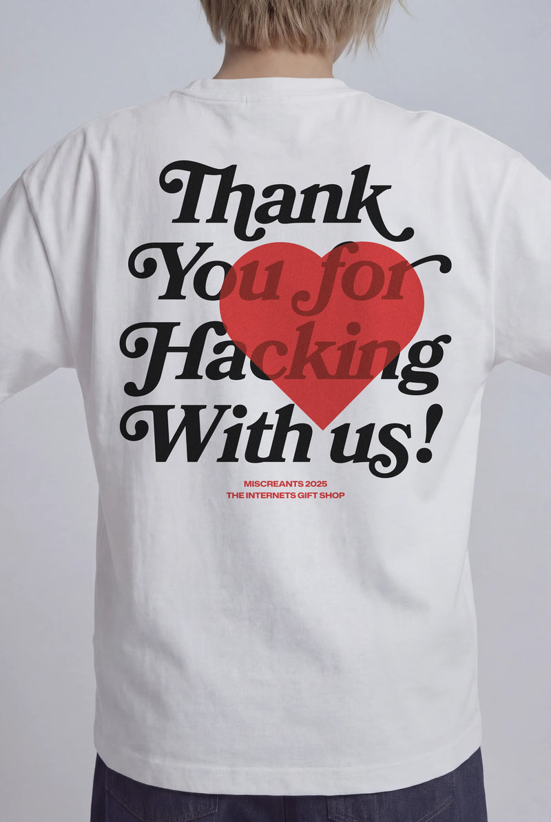 Model wearing the TY for Hacking With Us v5 T-Shirt from Miscreants