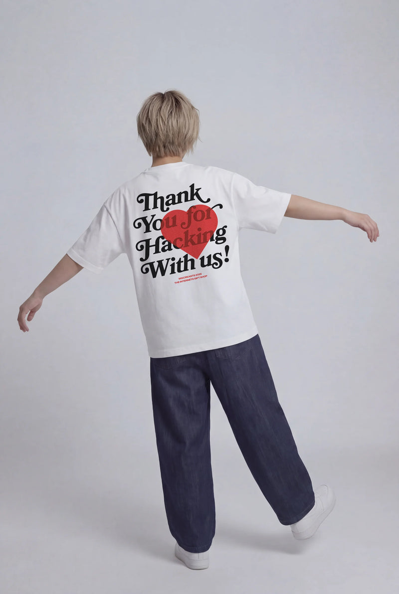 Model wearing the TY for Hacking With Us v5 T-Shirt from Miscreants